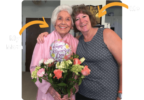 A photo of UnaliWear founder and CEO Jean Anne Booth with her mom on Mother's Day