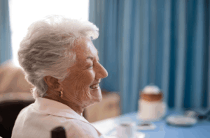 Senior woman smiling.