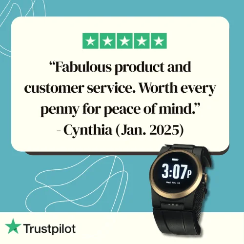 A customer review by Cynthia from Jan. 2025 stating "Fabulous product and customer service. Worth every penny for peace of mind."