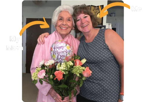 A photo of UnaliWear founder and CEO Jean Anne Booth with her mom on Mother's Day