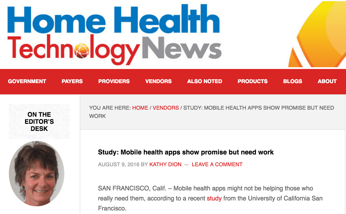 Jean Anne Booth Featured in Home Health Technology News - Study: Mobile health apps show promise but need work